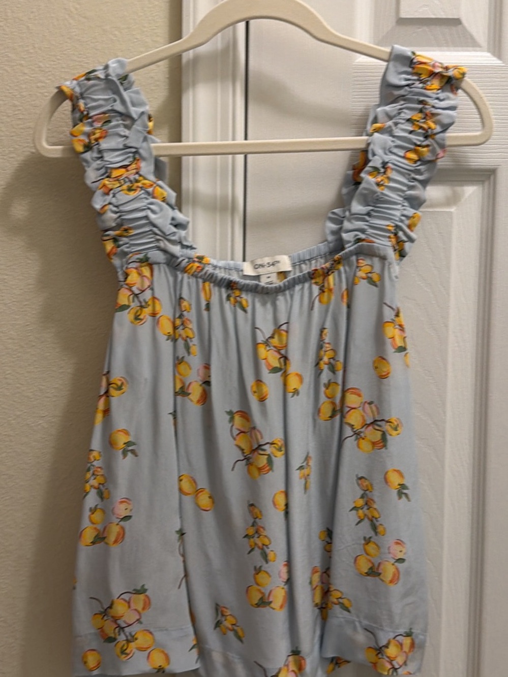 Endless Rose Light Blue Peach-Print Ruffled Strap Tank Top